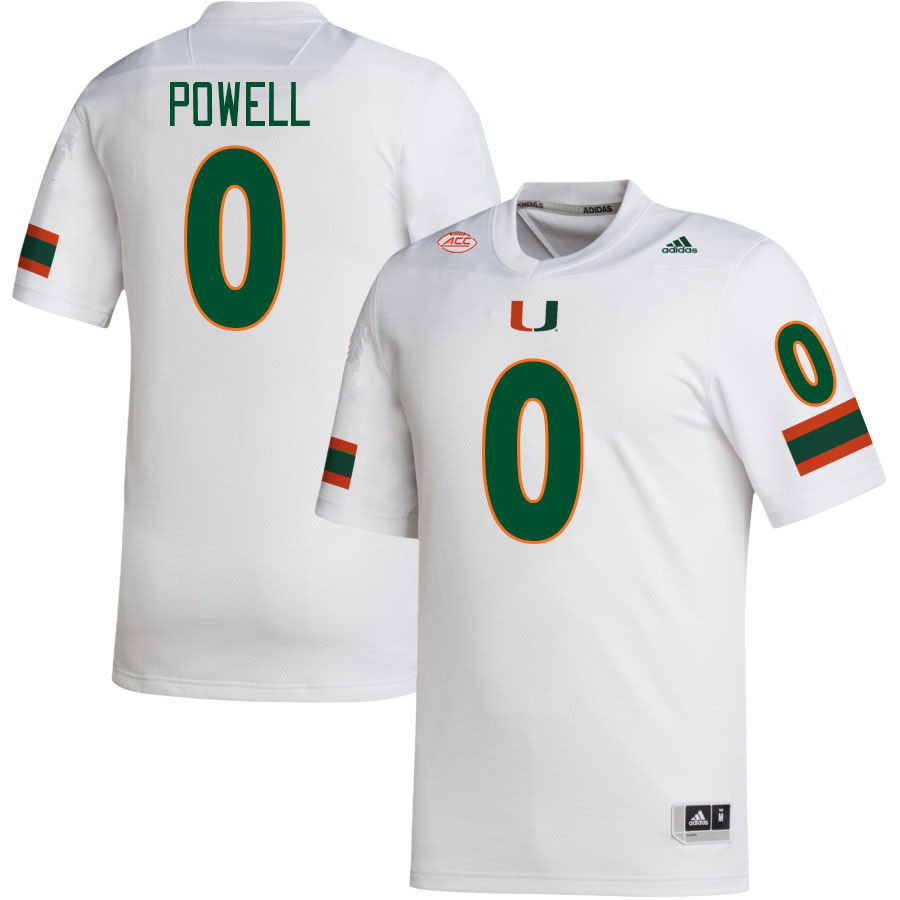 Men #0 Mishael Powell Miami Hurricanes College Football Jerseys Stitched-White